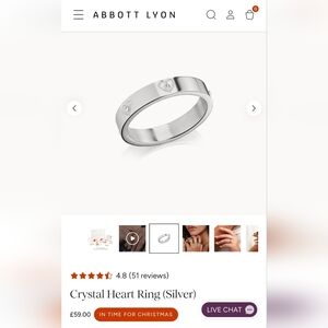Abbott Lyon Crystal Heart Ring in Silver, Size 7, New in Packaging
